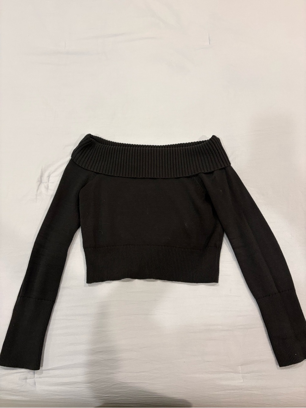 bp Black Off-the-Shoulder Ribbed Crop Sweater